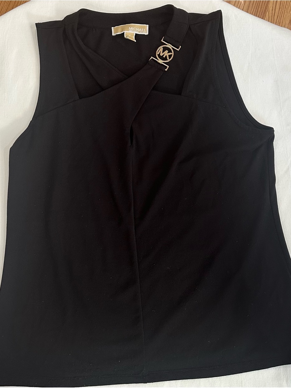 Michael Kors Black Sleeveless V-Neck Tank with MK Logo Hardware